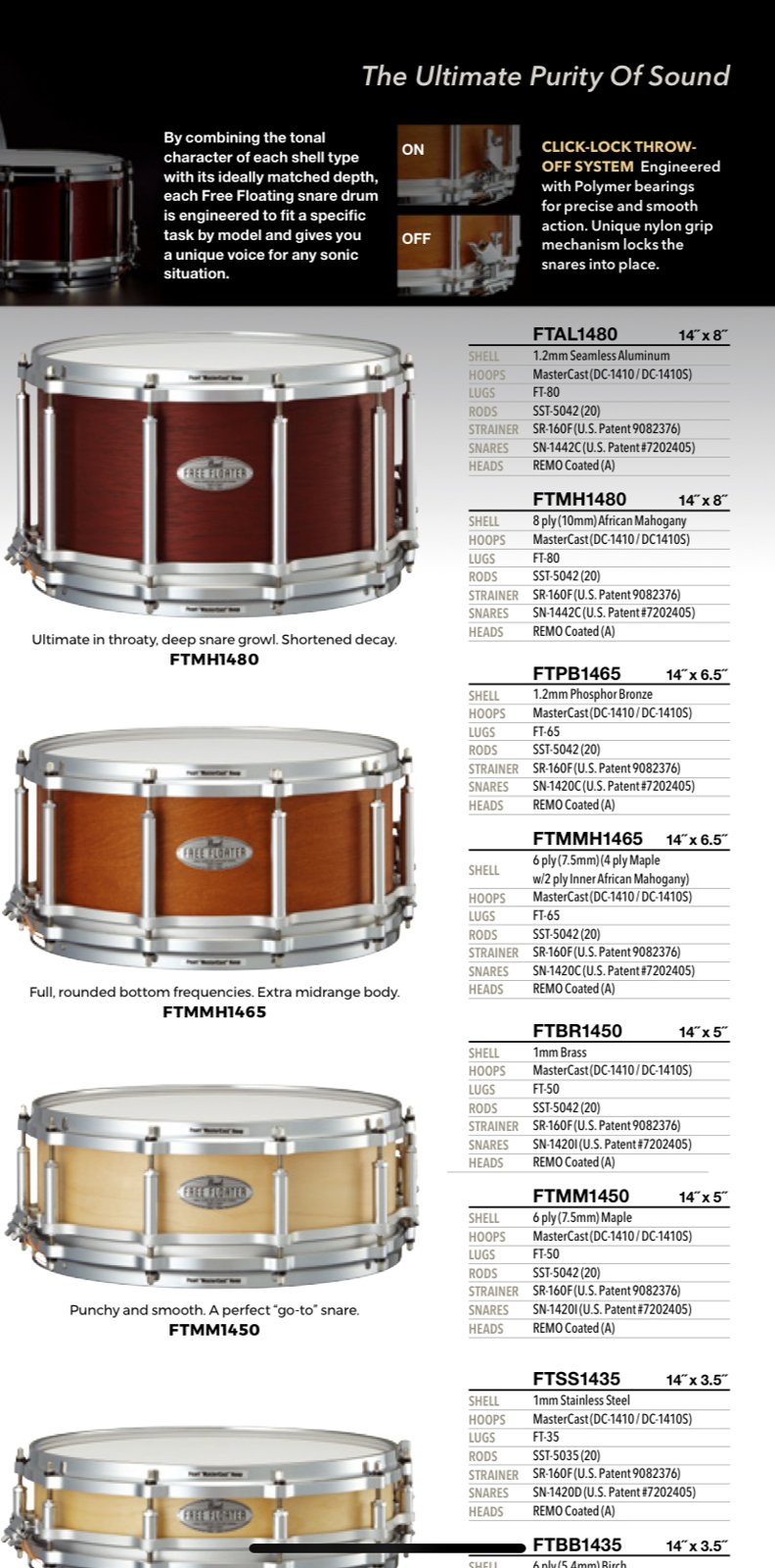 Pearl FTMH1480 Freefloater snare 14x8 inch Mahogany